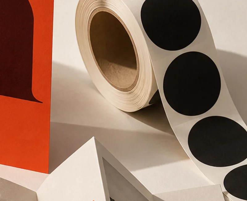 Original print studio concept showing stickers labels